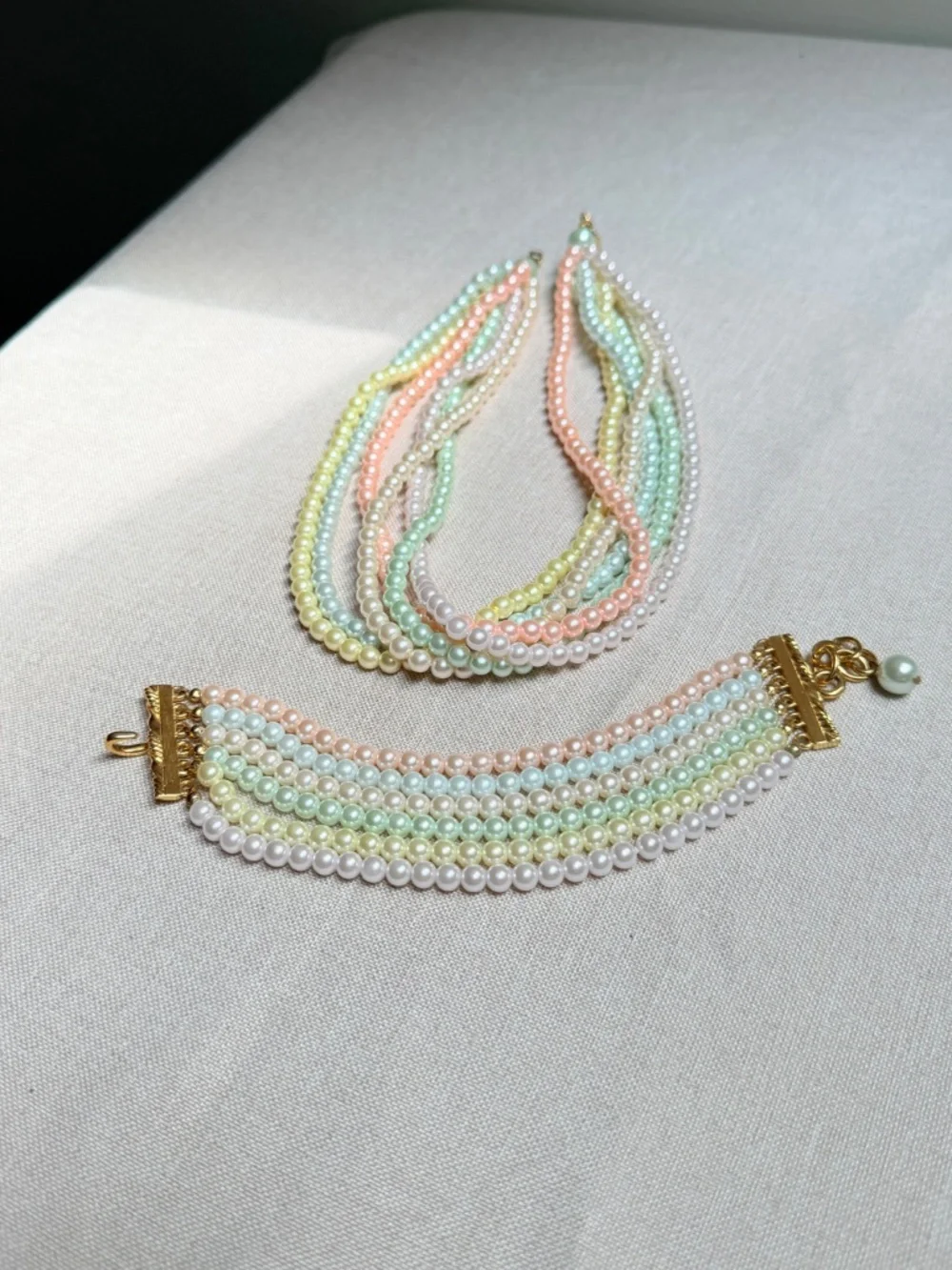 Vintage Joan Rivers Multi Strand Pastel Beaded Necklace and Bracelet Set